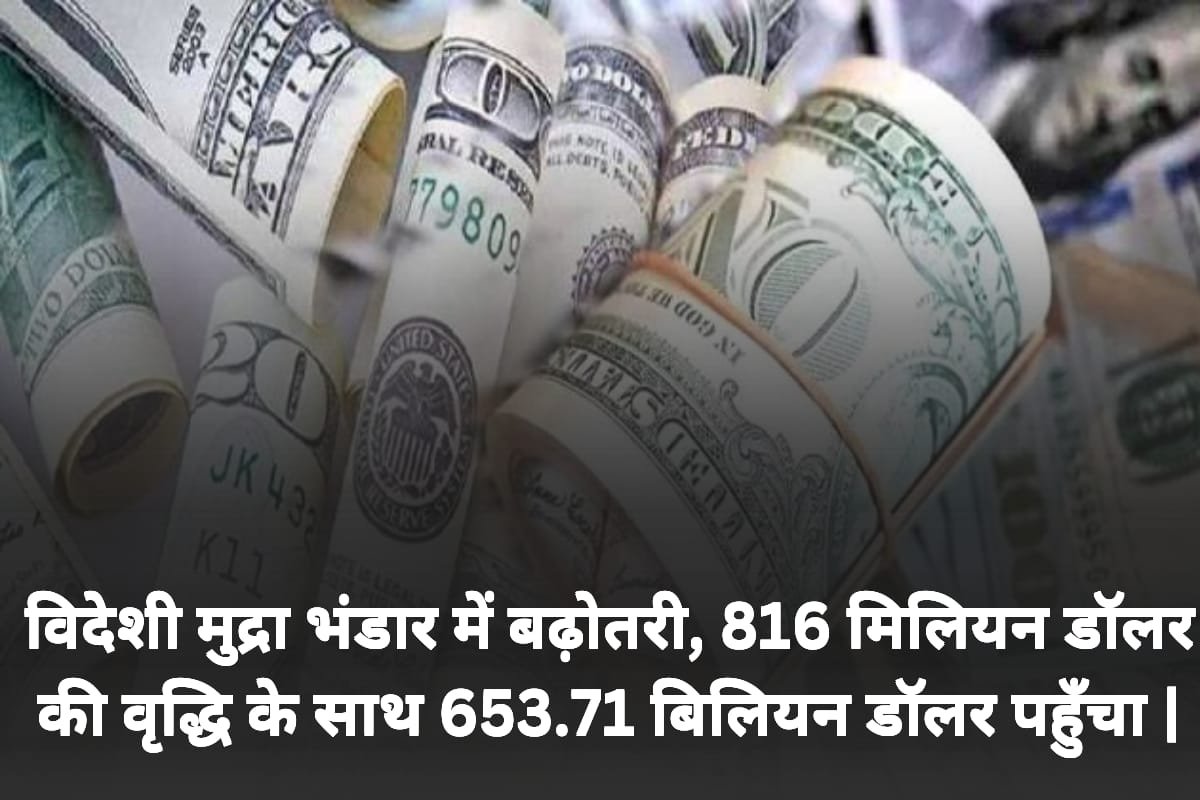 RBI Data: विदेशी मुद्रा भंडार में बढ़ोतरी, 816 मिलियन डॉलर की वृद्धि के साथ 653.71 बिलियन डॉलर पहुँचा |